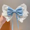 Pinza para el pelo con lazo de cuadros azules y blancos, dulce y linda, para niñas, Accesorio para el pelo de cinta estilo hada para la parte trasera de la cabeza, Adorno para el pelo de princesa para mujeres