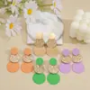 Pendientes de aro geométricos de estilo vacacional casual de verano transfronterizos para mujer en colores macarrón, pendientes de botón de disco de patchwork hechos a mano al por mayor