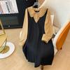 Ropa de Mujer Talla Extra Grande 150kg Hermana Gorda Moda Cuello de Muñeca Falso Dos Piezas Vestido de Manga Larga 2025 Primavera y Otoño Nuevo Estilo