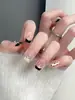 Uñas Postizas Pre-Hechas Hechas a Mano Rosa Nude Perla Moño 3D Terapia de Luz Super Iluminadoras para Uñas Cortas