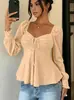 Otoño 2026 Nuevo Amazon TUME Europeo y Americano Cuello en V Cordón Fruncido Sexy Manga Corta Color Sólido Manga Larga Ropa para Mujer