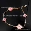 Casa del Burro Versión Alta Pulsera de Ágata Roja de Cinco Flores Cuatro Flores para Mujer Collar de Flor Antigua Chapado en Oro Rosa de 18k Lujo Ligero