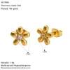 Pendientes Cruzados de Moda con Forma de Flor Simple Tachonados de Diamantes para Mujer, Elegantes Pendientes de Acero Inoxidable Chapados en Oro de 18K, Venta al por Mayor de Joyería en Stock