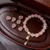 Pulseira de Cristal Natural Rosa Cristal Rosa Gourd Dourado Pastel para Mulheres, Pulseira de Estilo de Nicho de Luxo Leve de Alta Qualidade, Popular no Xiaohongshu e Douyin