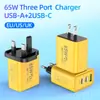 Cargador rápido exclusivo transfronterizo de 65W ACC PD cabezal de carga multiport, cargador de teléfono móvil estándar de EE. UU., UE, Reino Unido