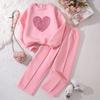 Conjunto Feminino Transfronteiriço Roupas Infantis Novo Estilo 3-12 Anos Primavera Infantil Coração Moletom de Manga Longa Calça Conjunto de Duas Peças com Forro de Fleece