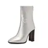 Botas de Tacón Alto Botas de Motociclista Comercio Exterior Patrón de Serpiente Europeo y Americano Talla Grande 4 Botas de Otoño e Invierno Botas Cortas Nuevas Botas Martin Suela Gruesa Deseo Negro