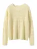 Outono Inverno Novo Feminino 35 Caxemira Solto Emagrecedor Gola Redonda Crochê Textura Vazada Camada Base Quente Suéter Tricô