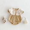 Estilo Coreano Ins Verano Bata con Cuello de Muñeca para Bebé Niña Encaje Floral Mameluco Ropa para Niña Luna Llena Traje para Gatear