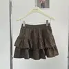 Ruoxin 2026 Otoño Nuevo Vintage Volantes Estampado de Leopardo Línea A Faldita en Capas para Mujeres Menudas Falda Corta Versátil