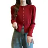 Cardigan casaco de malha retrô francês Primavera e Outono Novo design de cintura fina com botões para mulheres Suéter estilo Chanel para mulheres