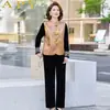 Novo conjunto de colete de veludo estilo chinês para mulheres de meia-idade e idosas, roupa de mãe, conjunto de três peças com fechos de botão, conjunto estiloso e elegante