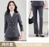 Novo traje profissional vermelho de outono e inverno, blazer longo de manga comprida de abotoamento duplo para mulheres, terno moderno com calças pantalona