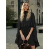 Vestido de dos piezas estilo capa adelgazante con cuello alto fruncido y mangas acampanadas, floral retro estilo francés para TikTok