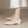 Zapatos de slip-on de punta fina estilo hada con tacón grueso nuevo 2026, cubiertos de cuero de dos capas con suelas suaves, versátiles para el trabajo y la oficina, para mujer