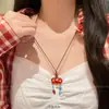 Lindo Collar de Manzana de Dibujos Animados con Borla para Mujer, Diseño Lindo, Cadena Trenzada Larga Versátil para Clavícula