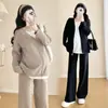Conjunto de Ropa de Otoño para Maternidad 2025 Nuevo Conjunto de Dos Piezas Reductor de Edad Cremallera Top de Maternidad + Pantalones de Pierna Ancha Conjunto de Dos Piezas para Maternidad