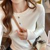 Camisa de manga larga con hombros descubiertos para mujer, de Factory Derong, para otoño e invierno. Versátil, de corte alto y efecto estilizador, sencilla y fácil de usar en exteriores.
