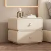 Mesita de noche tipo crema para dormitorio, uso doméstico, mueble de almacenamiento de cuero de lujo de alta gama, no requiere instalación