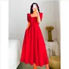 Mangas Bufantes, Gola Quadrada, Vestido Branco Estilo Hepburn Levemente Maduro, Saia Branca Feminina, Look Emagrecedor na Cintura, Saia Longa Acima do Joelho, Verão