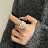 Anel Trançado Vazado de Renda em Malha Estilo Minimalista para Mulheres, Design Aberto Ajustável, Nova Joia Versátil de Alto Padrão de Nicho