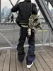 Jeans Lavados Negros Bordados Estilo Americano Cleanfit para Hombres y Mujeres, Pantalones Holgados Rectos Versátiles de Tendencia de Nicho