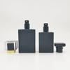 Botella de perfume de 30 ml, 50 ml y 100 ml, de vidrio cuadrado plano y negro, con atomizador, para cosméticos.