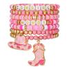 Nuevo Pulsera Elástica Apilada Rosa Moda Estilo Vaquero Occidental Decorada a Mano con Cuentas de Letras de Arcilla Blanda para Mujeres