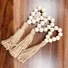 Amazon Transfronterizo Cadena de Cuentas de Madera Estilo Pastoral Color Madera Natural Borla de Yute Cuentas Accesorios de Decoración de Pared para el Hogar Madera