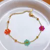 Pulsera Dopamina Ins Elegante Creativa Cadena de Flores Dulces Niñas Colorida Joyería Fácil Pulsera de Acero Inoxidable