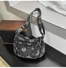 Bolsa Transversal Jacquard Vintage Azul Índigo Multicamadas, Bolsa de Ombro Street Casual Elegante e Descolada para o Dia a Dia