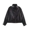 Jaqueta bomber de couro sintético, estilo europeu e americano, moderna, versátil, modelagem solta e emagrecedora, nova coleção de outono, top de couro PU, jaqueta de couro