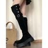 Botas Longas Estilo Coreano de Solado Grosso 2025 Primavera Novidade Retro Acima do Joelho Versátil Dobrável Moda Dois Usos Botas de Salto