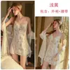 Hermoso y Sexy Camisón de Gasa Transparente con Estampado de Mariposas, Escote Profundo en V Acolchado y Bata Exterior Ropa de Casa S6474