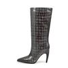 Comércio Exterior Novo Estilo Padrão de Pedra Salto Gatinho Botas de Cano Médio Bico Fino Mangas Costuradas Salto Super Alto Estilo Europeu e Americano Botas da Moda para Mulheres