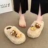 Produz seus Próprios Sapatos de Plataforma à Prova d'Água com Biqueira Aberta em Pelúcia Artificial Marrom Bege Preto Couro Encerado Lã