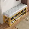 Banco para trocar de sapatos para a entrada, sapateira simples de armazenamento multicamadas, arte em ferro com estofamento macio, banco de sapatos multifuncional, metal, outros materiais