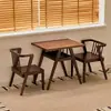 Mesa de Chá Móvel Sala de Estar Pequena Mesa de Jantar Mesa de Centro de Madeira Maciça Mesa de Cerimônia do Chá Apartamento Pequeno Uso Doméstico Cadeira de Rattan Trançado Combinação Conjunto de Três Peças