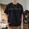 Camiseta Masculina Plus Size Gola Redonda Retalhos Manga Curta Marca Trendy Americana Solta Pessoas Gordas High Street Tendência Novo Estilo Camiseta Meia Manga