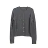 Suéter de Tricô 100% Lã Slim-Fit para Mulheres Baixas, Cardigã, Novo Estilo Outono 2026, Elegante Top de Manga Longa para Mulheres