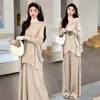 Conjunto de suéter outono e inverno feminino, solto, doce, casual, plus size, estilo francês para mães estilosas, com design casual e moderno