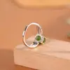 Anillo de Moda con Letra Plateada Tendencia S925 Plata Incrustado Anillo de Jaspe Hetian Temperamento Abierto Ajustable Engaste de Garras Anillo para Dedo Índice de Mujer