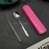 Vajilla de acero inoxidable de tres piezas portátil palillos cuchara juego estudiante empleado de oficina tenedor caja de almacenamiento individual