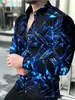 Moderna Camisa de Otoño para Hombre de Manga Larga con Estampado Digital 3D, Elegante Camisa Casual con Cuello de Solapa