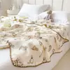 Manta Pequeña de Gasa de Doble Capa de Algodón Puro Clase A, Colcha de Verano, Manta Fina de Algodón para Aire Acondicionado, Manta Cubre Sofá para Dormitorio, para Uso en Cama