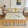 Falda de Cama de Algodón Puro Pieza Única Sábana 100% Algodón con Volante Falda de Cama Juego de Tres Piezas Cubrecama para Todas las Estaciones 1.5m 1.8