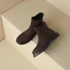 Novas Botas Curtas de Costura Veludo Fosco Botas Martin Outono e Inverno Europeias e Americanas Botas de Salto Médio Grosso Tamanhos Grandes 40-42 Botas de Comércio Exterior