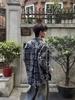 Camisa de Calle Mayor Retro Nicho Estilo Americano Teñido Anudado a Cuadros Destrucción con Volantes Camisa Chaqueta Holgada de Otoño de Manga Larga para Hombre Moderna