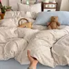 Juego de cuatro piezas de algodón lavado con lunares estilo ins, fresco y sencillo, funda nórdica y sábana de algodón puro, juego de tres piezas de algodón para dormitorio estudiantil 4