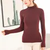 Color Sólido Cuello Alto Body Ropa Interior Térmica para Mujer Tejido de Hilo Fino Sin Costuras Ajustado Camiseta Base